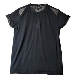 Nick Danger Black SS Flex Fit Henley T Shirt Men's Medium Cotton Stretch